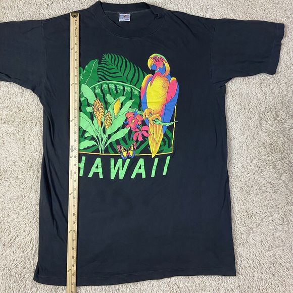Vintage Poly Tees Shirt Adult XXXL Black Hawaii Parrot 1990 Flowers Butterfly - Picture 4 of 16